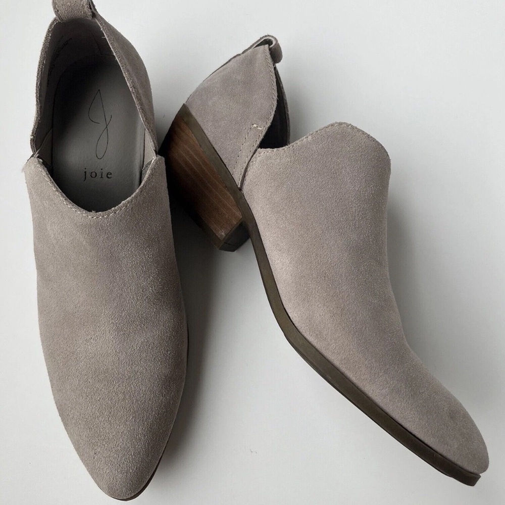 JOIE Suede Leather Rowen Cutout Taupe Heeled Slip On Booties Boots Size 9